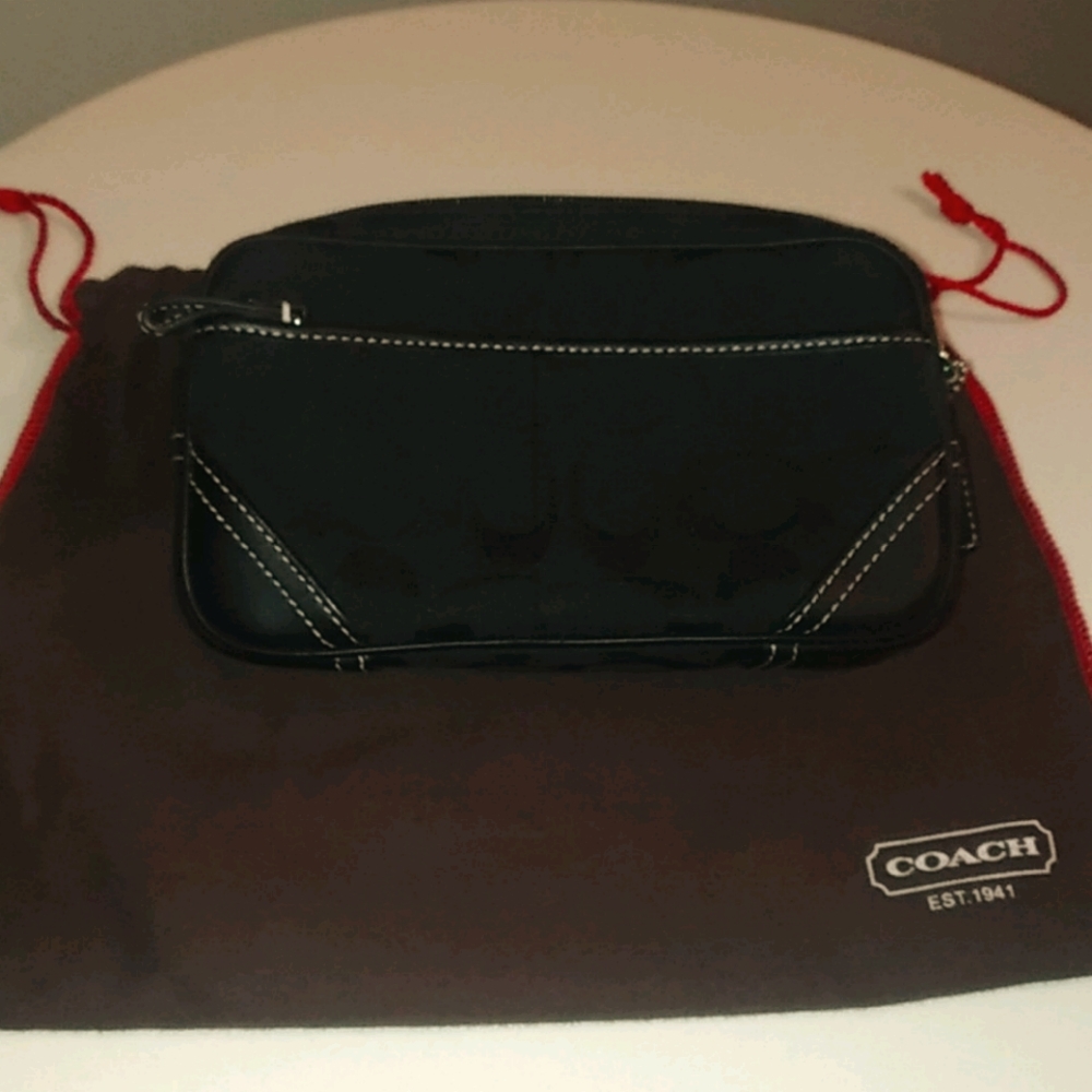 COACH Black monogram waist pouch with dust bag